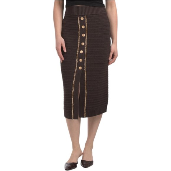 TOCCIN Tani Faux Button Front Skirt With Chain Detail
